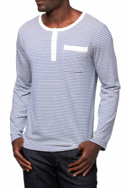 Oxymoron Blue & White Genuine Forgery Long-Sleeve Henley thumbnail 2