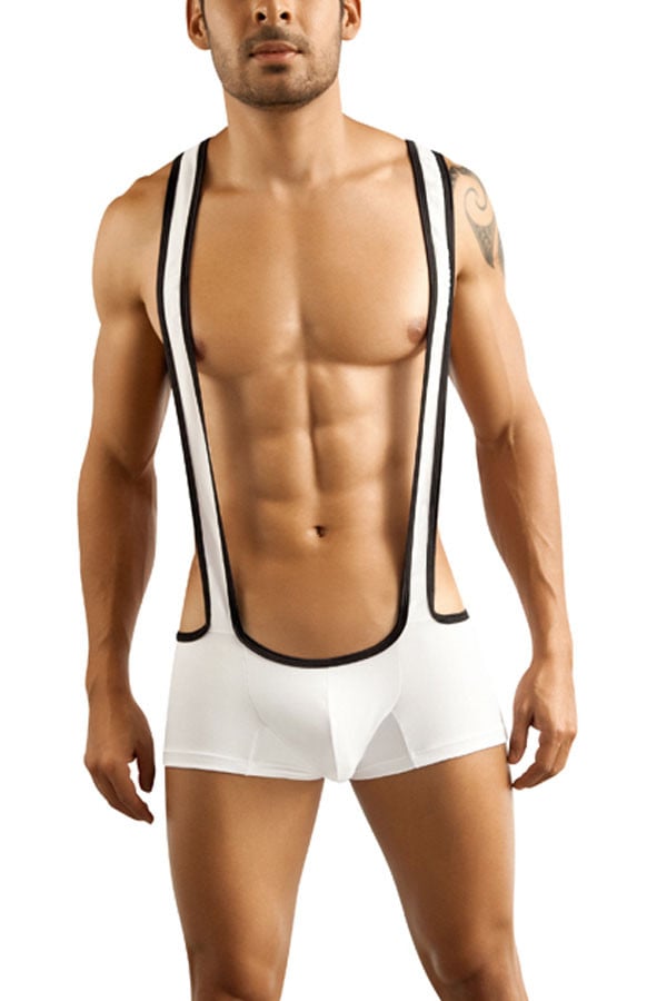Candyman White Two-Tone Suspender Boxer Singlet