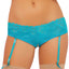 Seven 'Til Midnight Turquoise Galloon Lace Open Crotch Panty with Garters