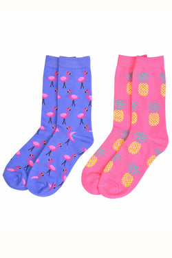 Sofra Flamingos & Pineapples Novelty Crew Socks 2-Pairs thumbnail 1