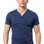 Trend Blue Marle Y-Neck Henley Tee