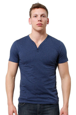 Trend Blue Marle Y-Neck Henley Tee thumbnail 1
