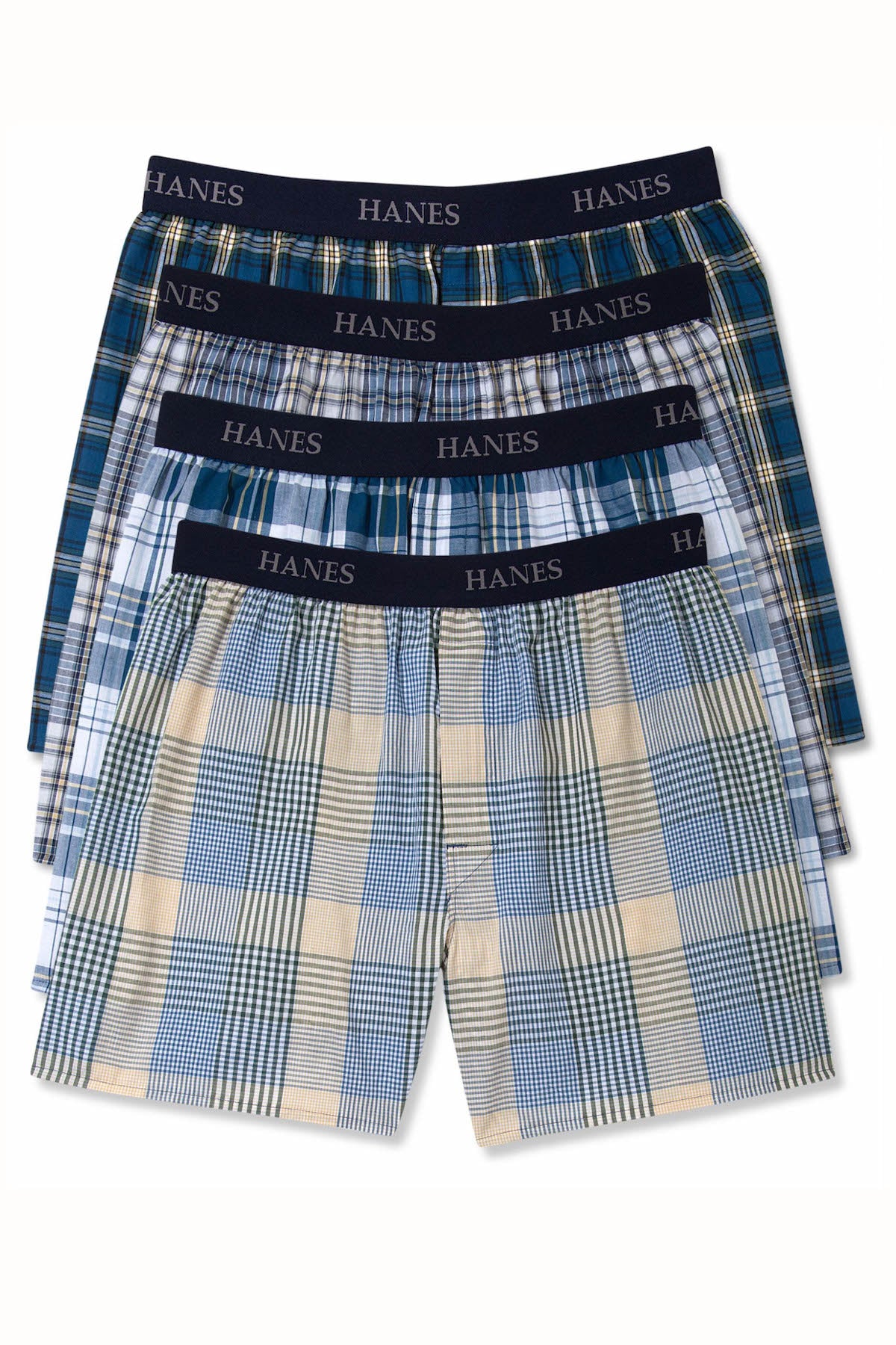 Hanes Assorted Blue Plaid Tagless Boxer Short 4-Pack