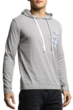00 Nothing Grey Stripe Flower Flood Hooded Shirt thumbnail 2