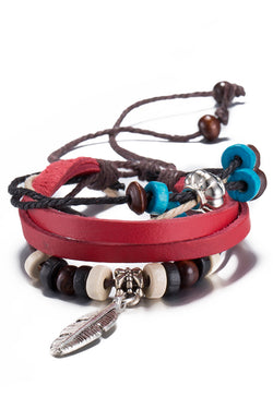 Red Leather Feather Charm Bracelet thumbnail 1