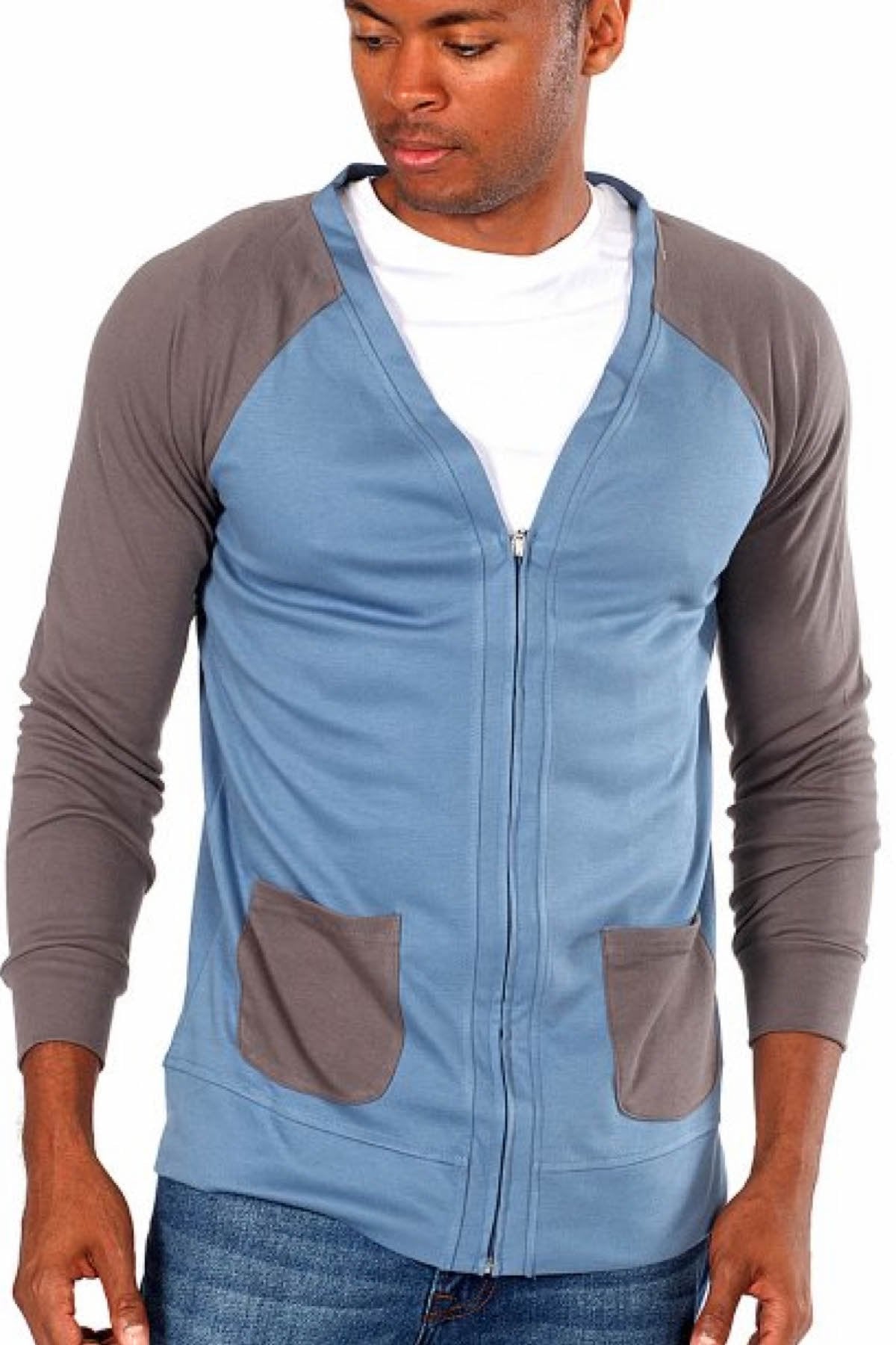 Zutoq Blue & Grey Zip Cardigan