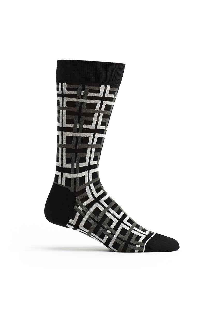 Ozone Black Interlocking Squares Calf Sock