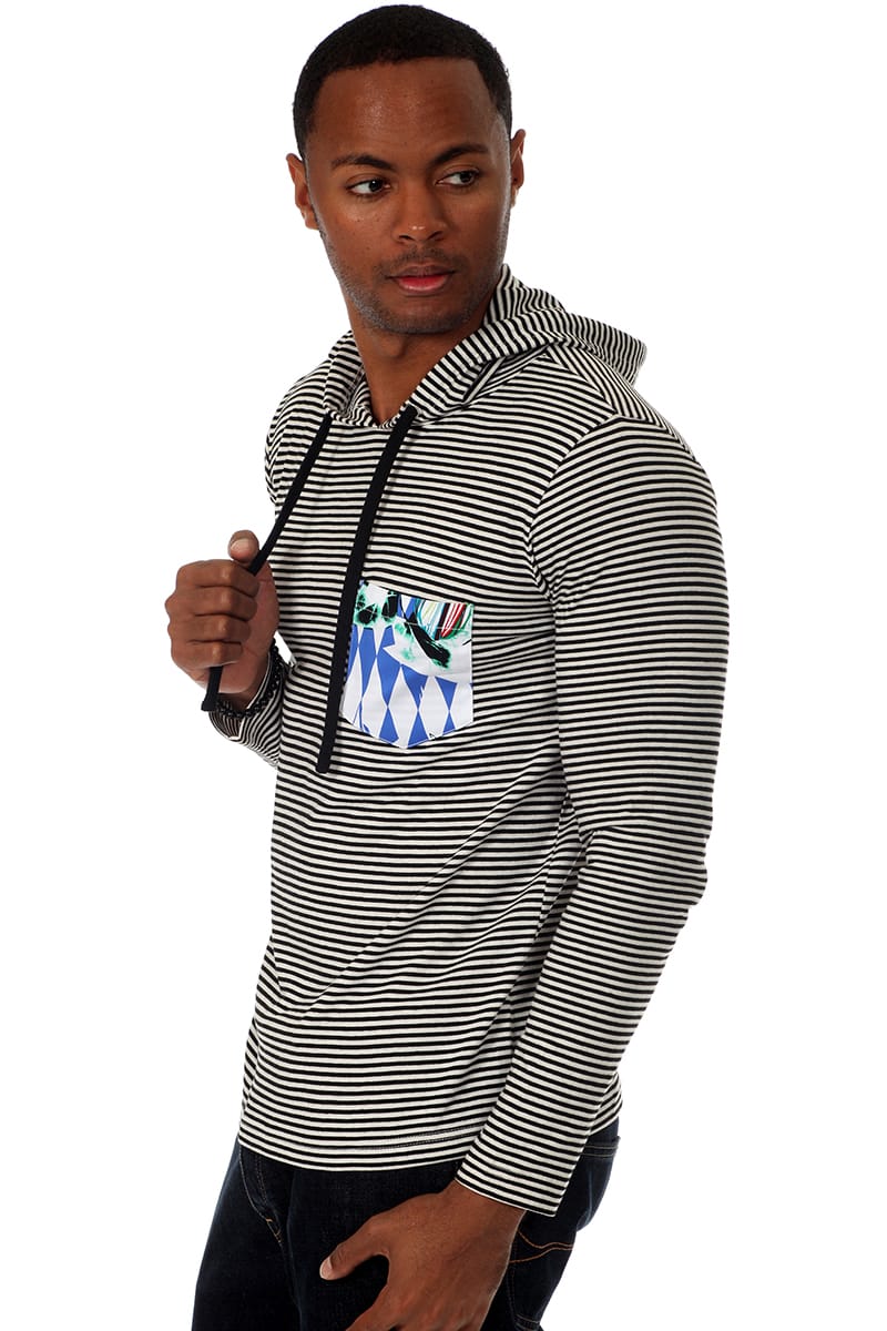 00 Nothing Black Stripe Blue Panther Hooded Shirt