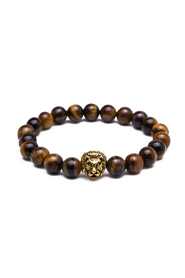 Something Strong Brown Lava Stone & Gold Lion Bracelet