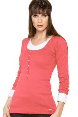 Fiory Coral Ribbed Long Sleeve Henley thumbnail 2