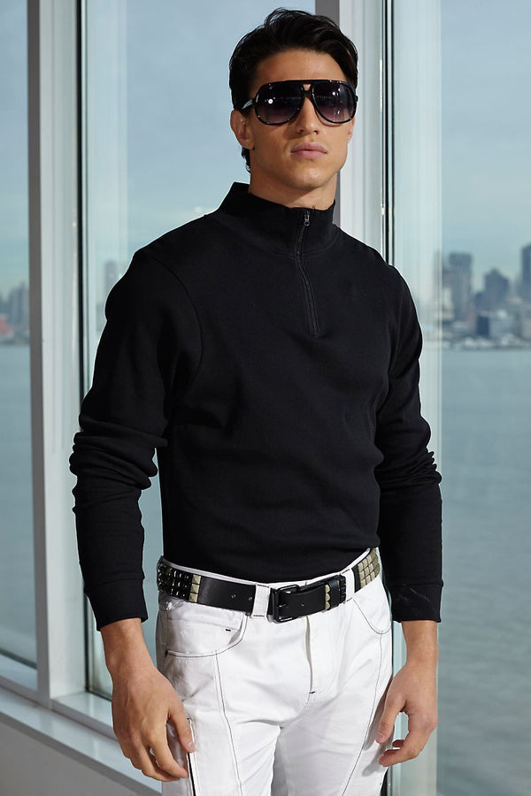 P.O.V. Black Basic-Zip Mock Turtleneck