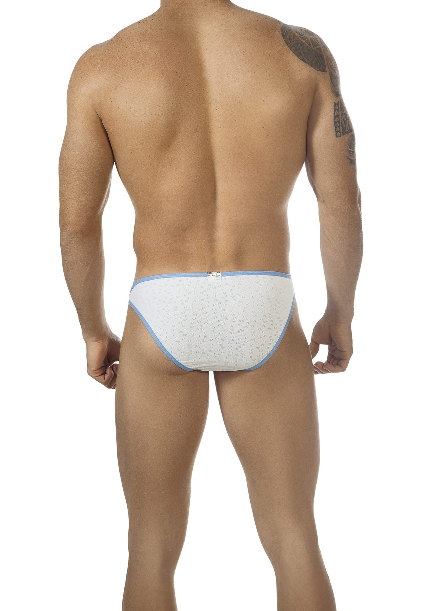 PPÜ White/Light-Blue Heart-Pattern Bikini Brief