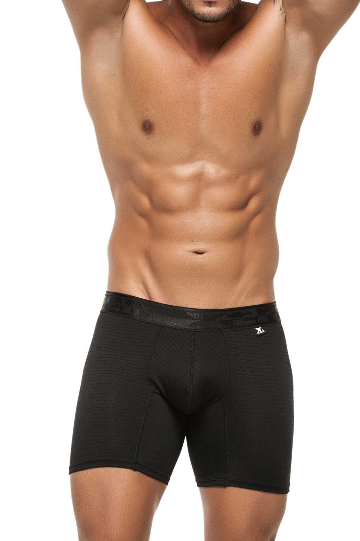 XTREMEN Black Sheer Pin-Stripe Microfiber Boxer Brief