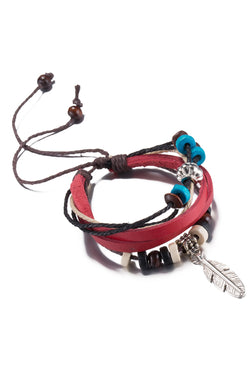 Red Leather Feather Charm Bracelet thumbnail 2