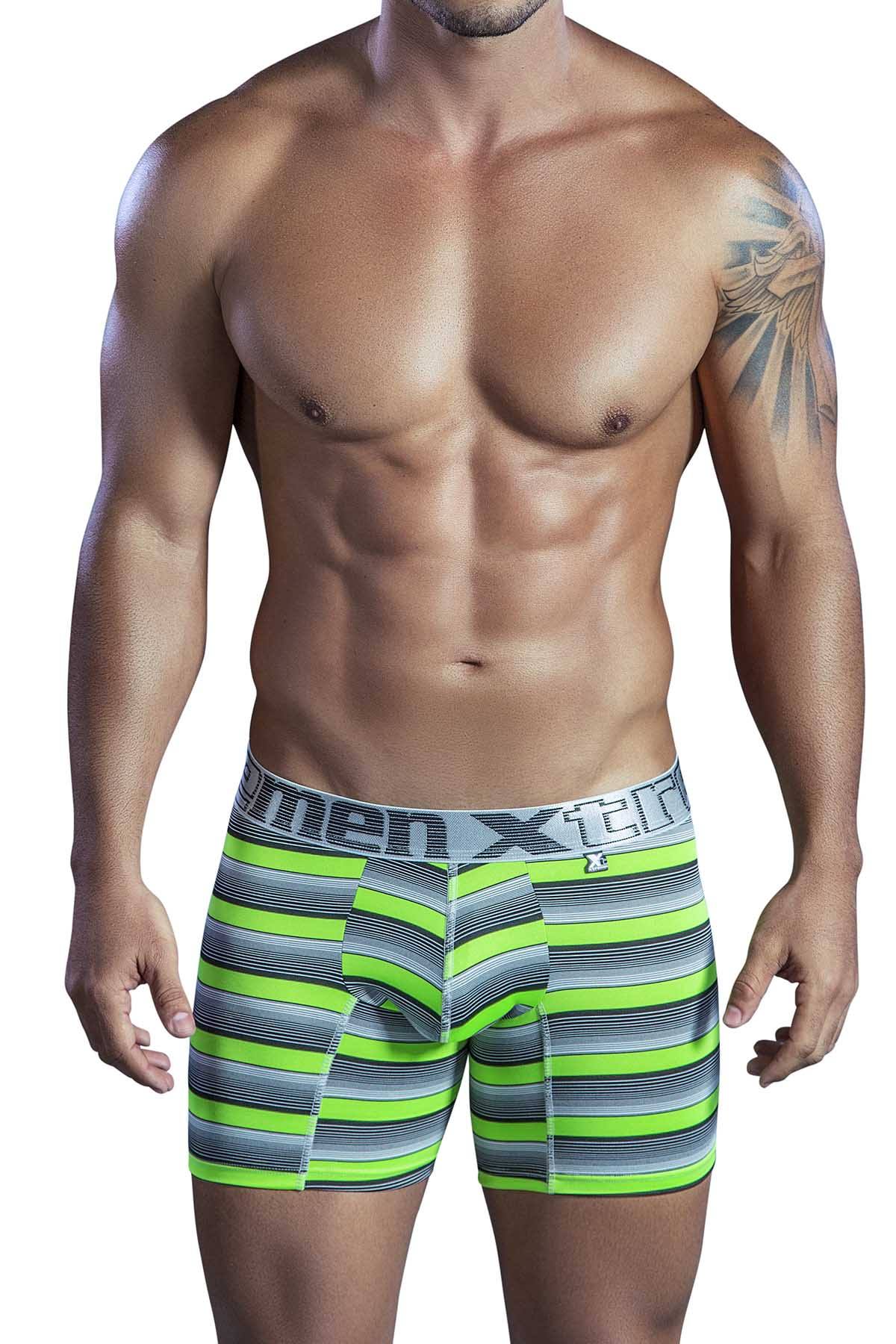 XTREMEN Green/Black/Grey Stripe Microfiber Classic Boxer Brief