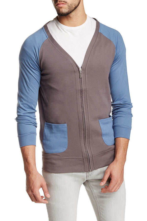 Zutoq Grey & Blue Zip Cardigan