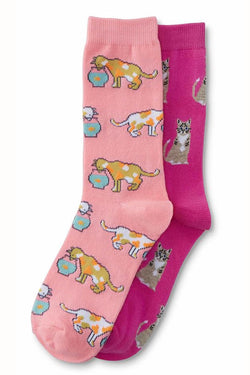 Sofra Kitties & Fish Novelty Crew Socks 2-Pairs thumbnail 2