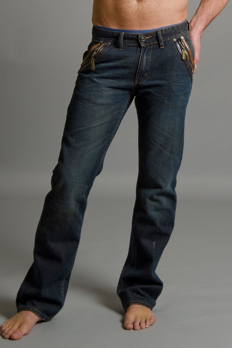 Smash Dark Denim Leather-Trim Jean