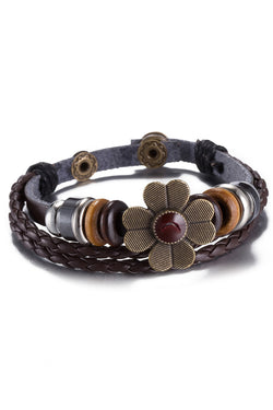 Dark Brown Flower Leather Bracelet thumbnail 1