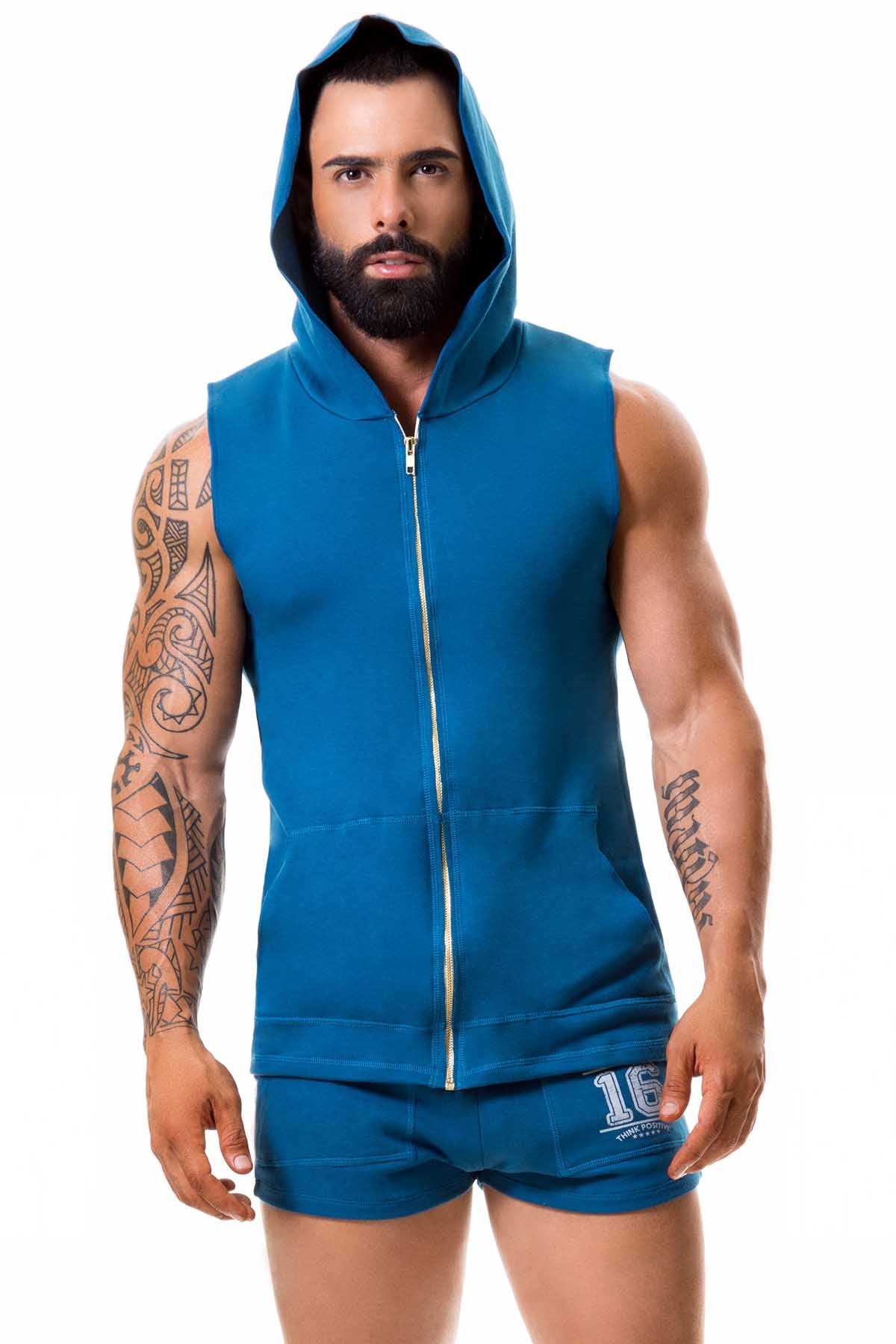 Jor Petrol-Blue Sleeveless Warrior Hoodie