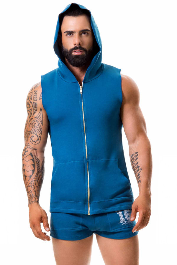 Jor Petrol-Blue Sleeveless Warrior Hoodie