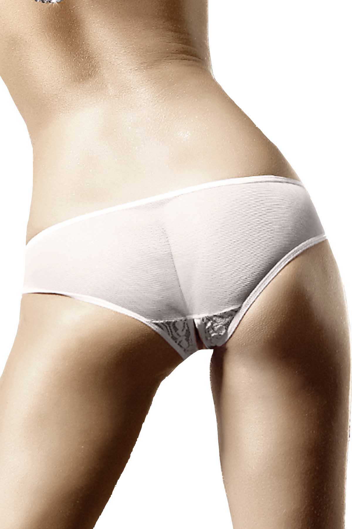 Baci White Lace & Mesh Crotchless Panty