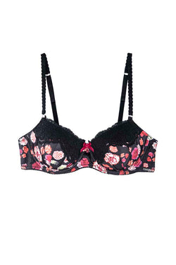 Christian Lacroix Black Carnation Satin Imprimer Balconette Bra thumbnail 1