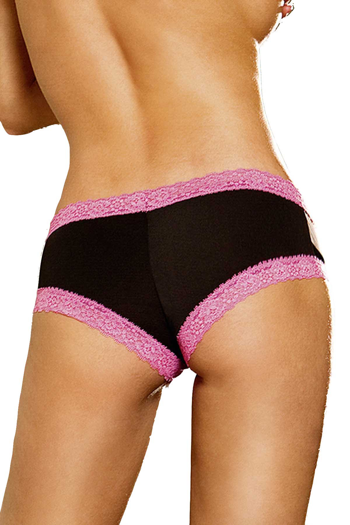 Baci Black Microfiber Boyshort with Pink Lace Trim