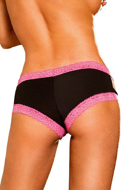 Baci Black Microfiber Boyshort with Pink Lace Trim thumbnail 1
