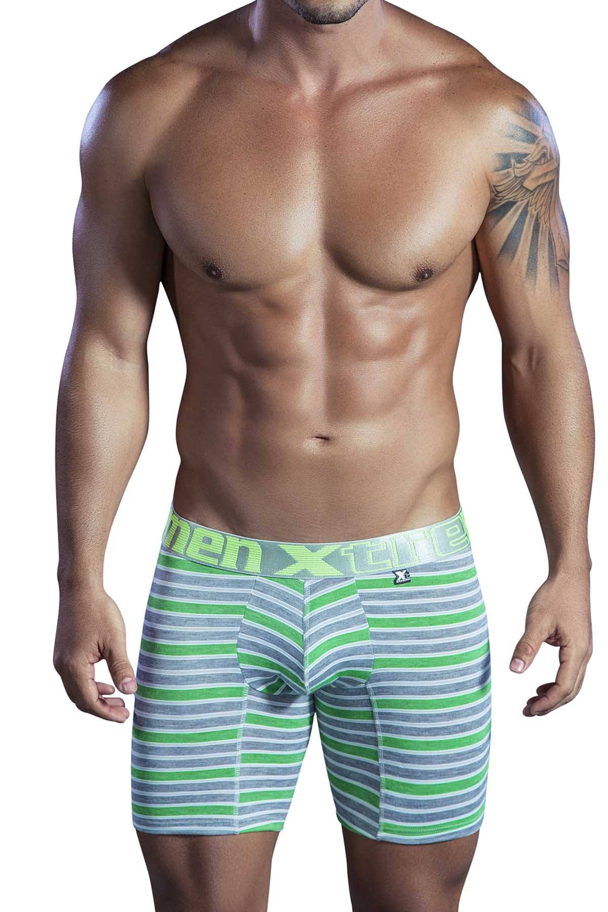 XTREMEN Green/Heather-Grey Stripe Poly-Cotton Boxer Brief