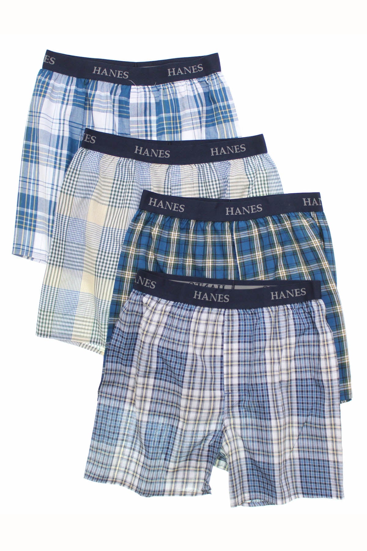Hanes Assorted Blue Plaid Tagless Boxer Short 4-Pack