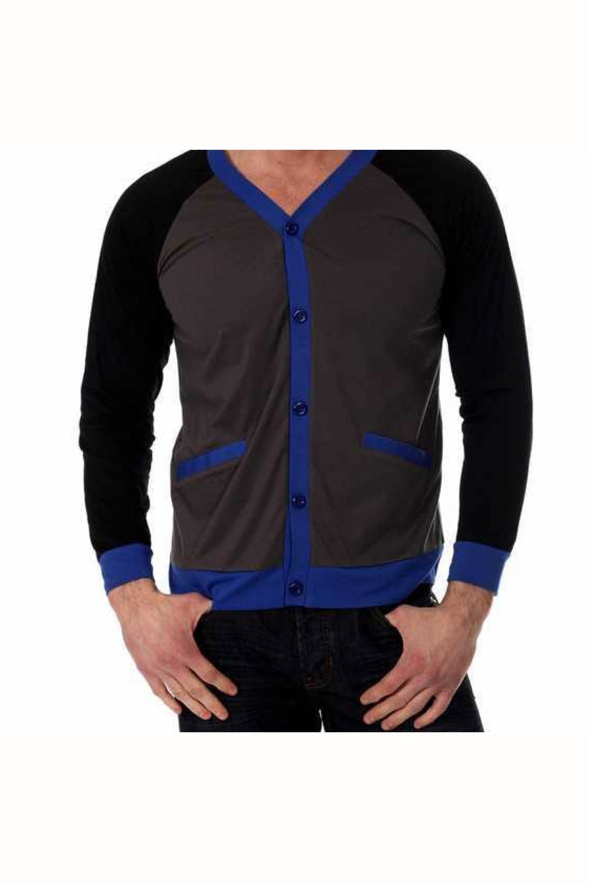 Oxymoron Dark Grey & Blue Public Secret Cardigan