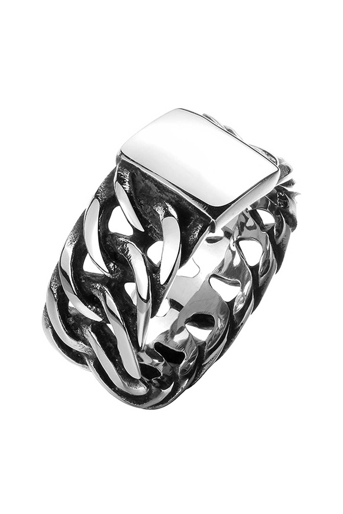 Gomaya Silver Chain & Plate Stainless Steel Ring