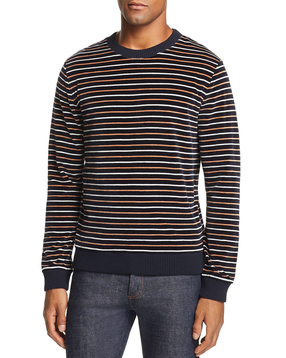 A.p.c. Striped Velour Sweatshirt Dark Navy