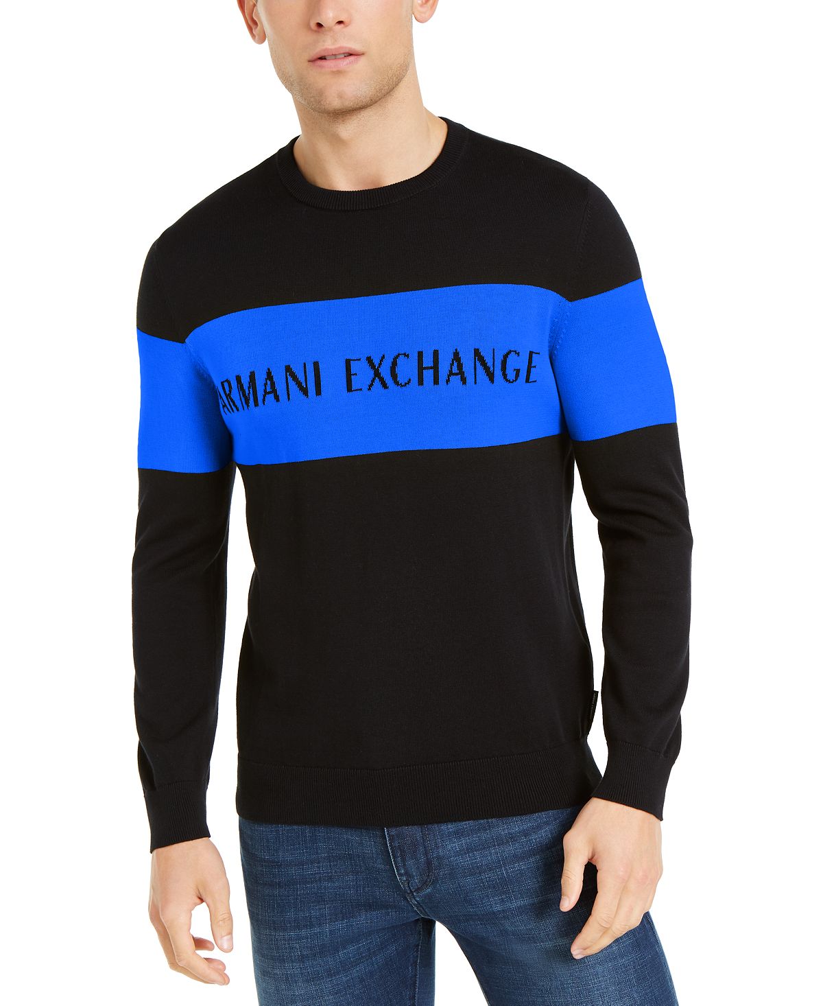 A|x Armani Exchange | Hyperbright Logo Sweater Black/electric Blue Lemonade