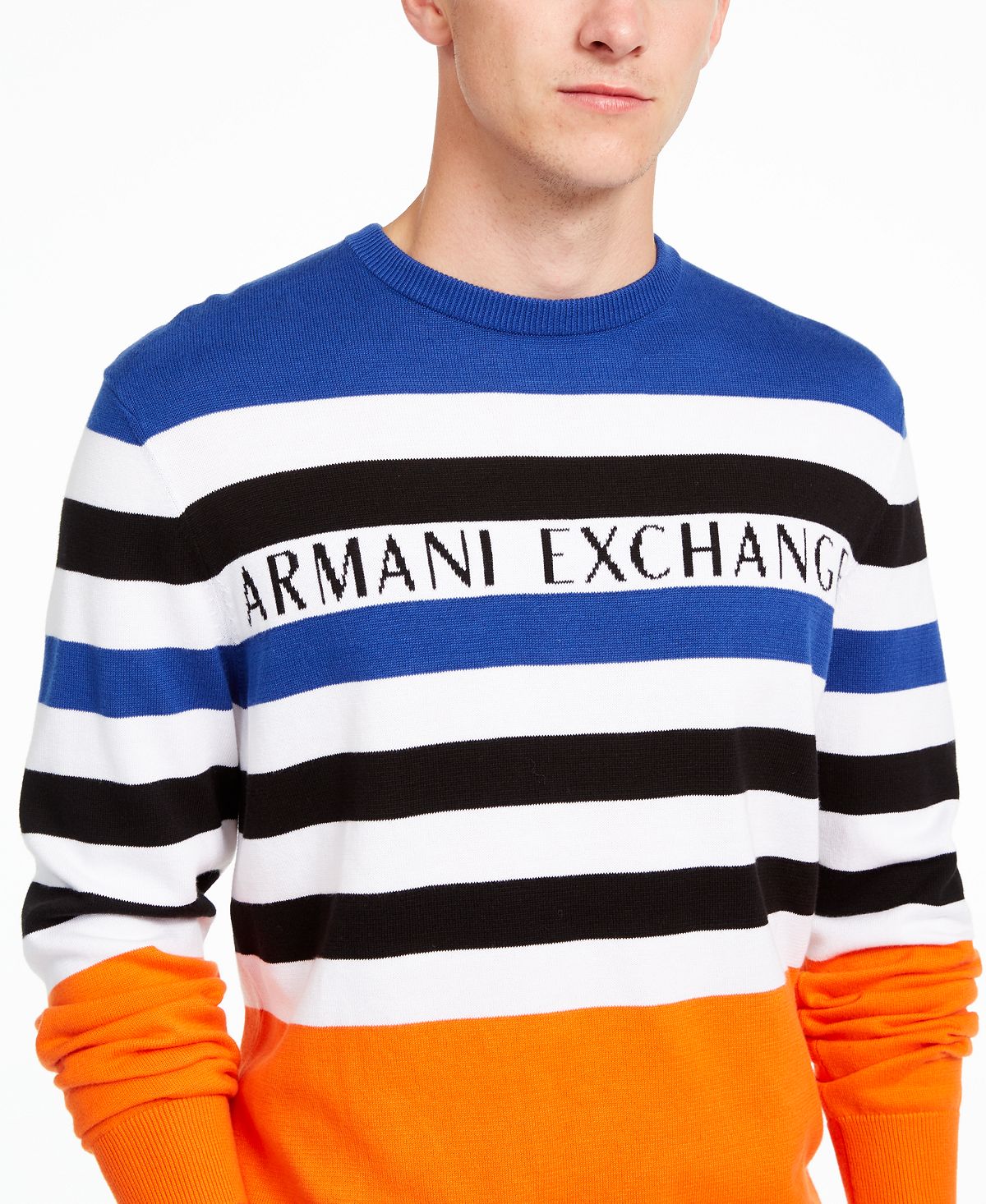 A|x Armani Exchange | Regular-fit Colorblocked Stripe Logo Sweater Flame Multi Color Stripe
