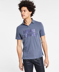 A|x Armani Exchange | Regular-fit Iridescent Logo-print Polo Shirt Gray thumbnail 1
