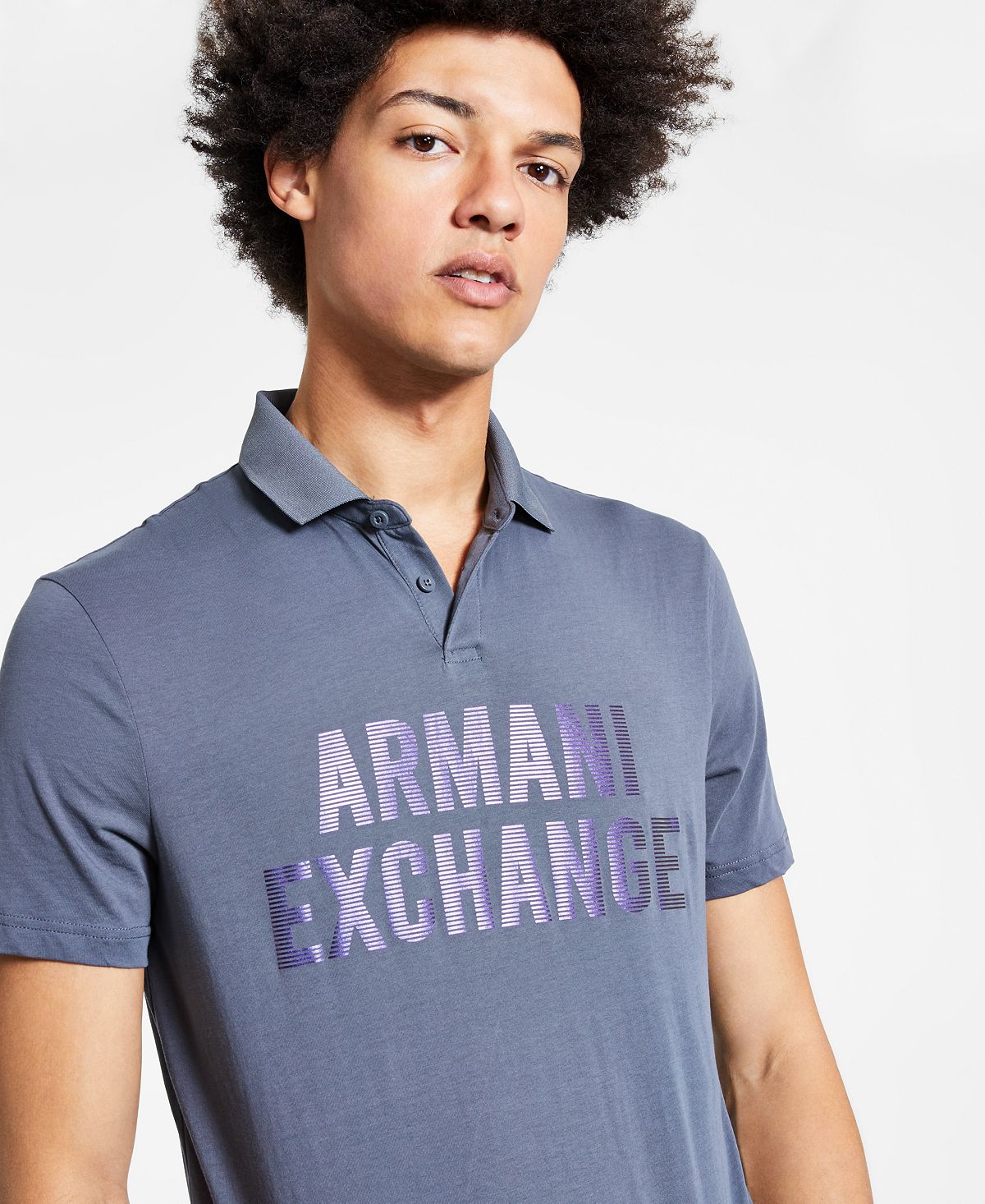 A|x Armani Exchange | Regular-fit Iridescent Logo-print Polo Shirt Gray
