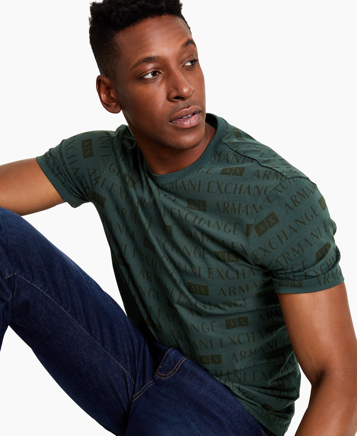 A|x Armani Exchange | Tonal Logo Graphic T-shirt Deep Forest