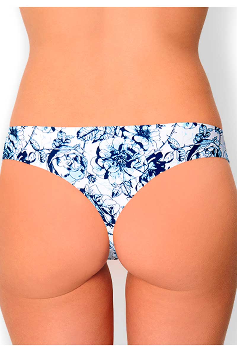 AQS 3Pk Blue Flowers Laser Cut Thong