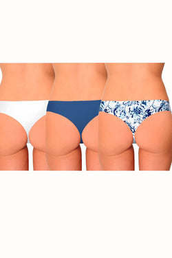 AQS 3Pk Blue Flowers Laser Cut Thong thumbnail 2