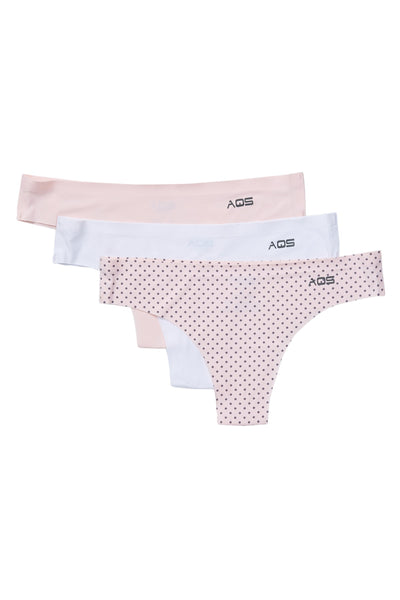 AQS 3Pk Dots Laser Cut Thong