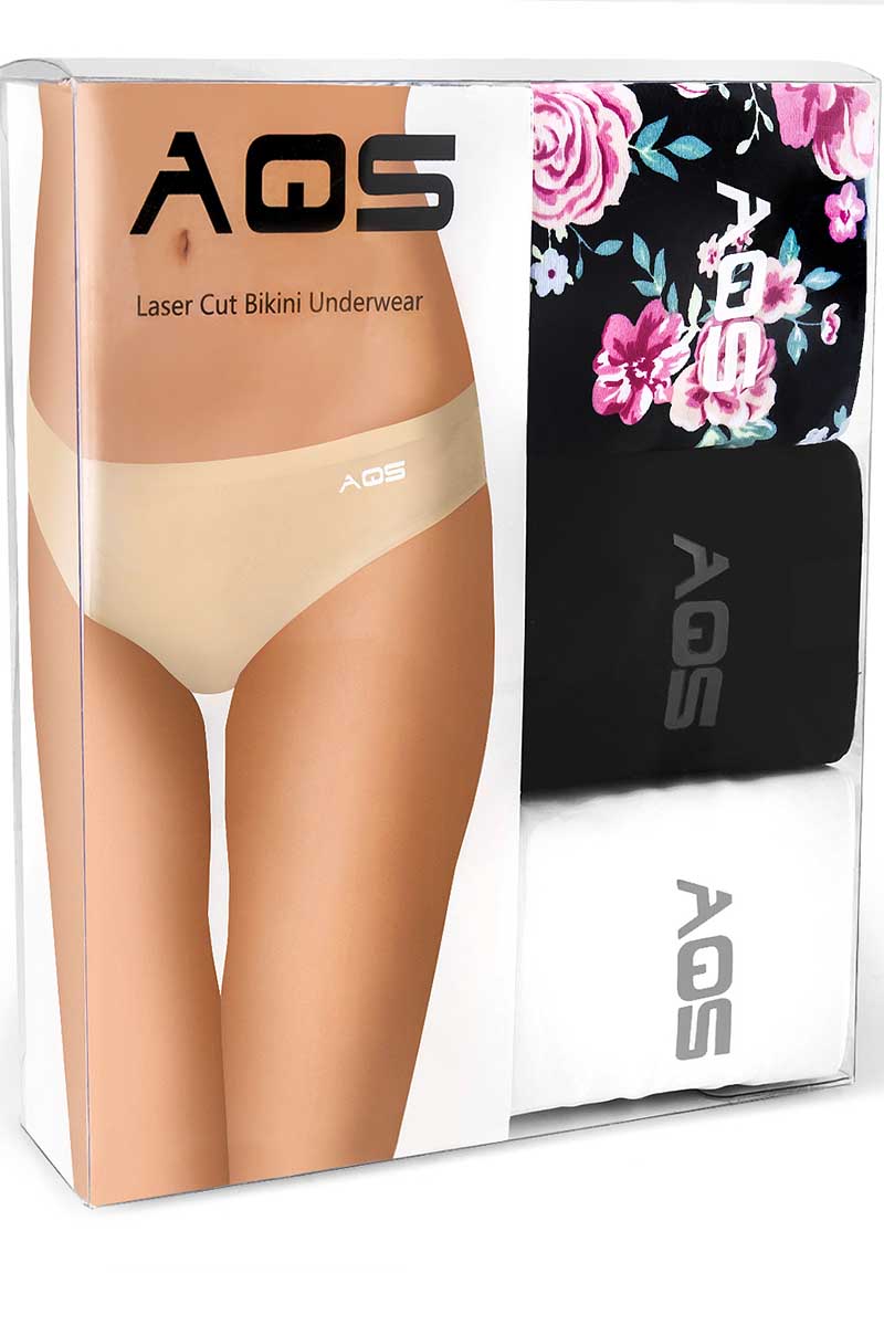 AQS 3Pk Flowers Laser Cut Bikini Brief