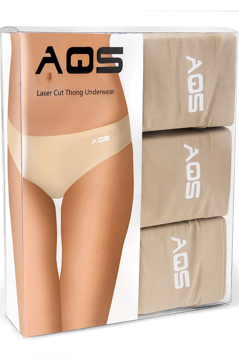AQS 3Pk Nude Laser Cut Thong