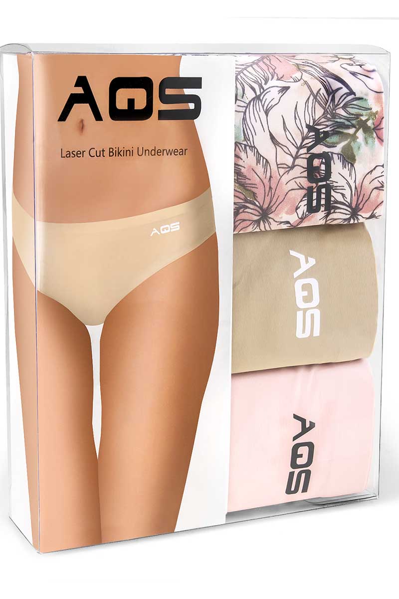 AQS 3Pk Tropical Flowers Laser Cut Bikini Brief