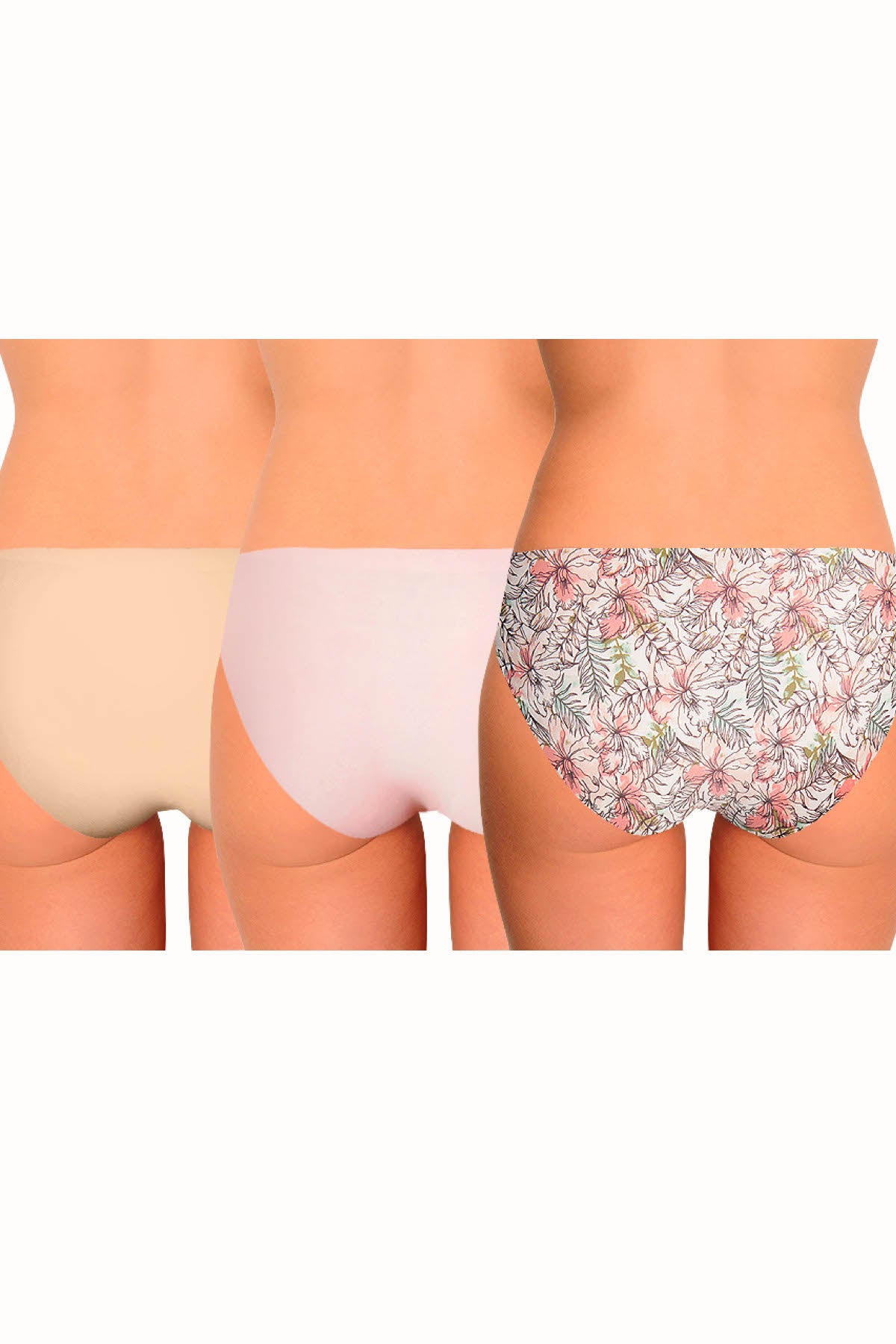 AQS 3Pk Tropical Flowers Laser Cut Bikini Brief