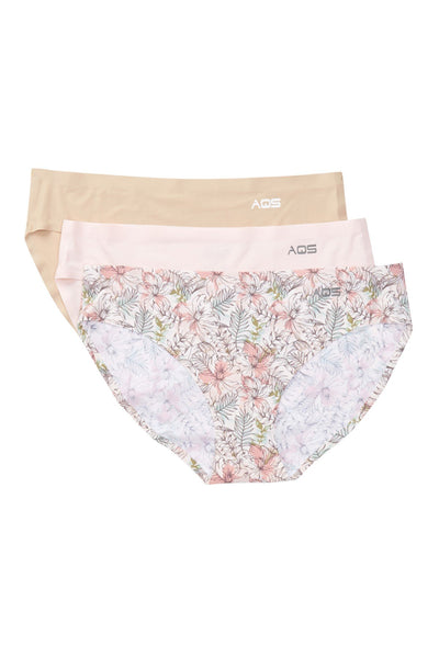 AQS 3Pk Tropical Flowers Laser Cut Bikini Brief