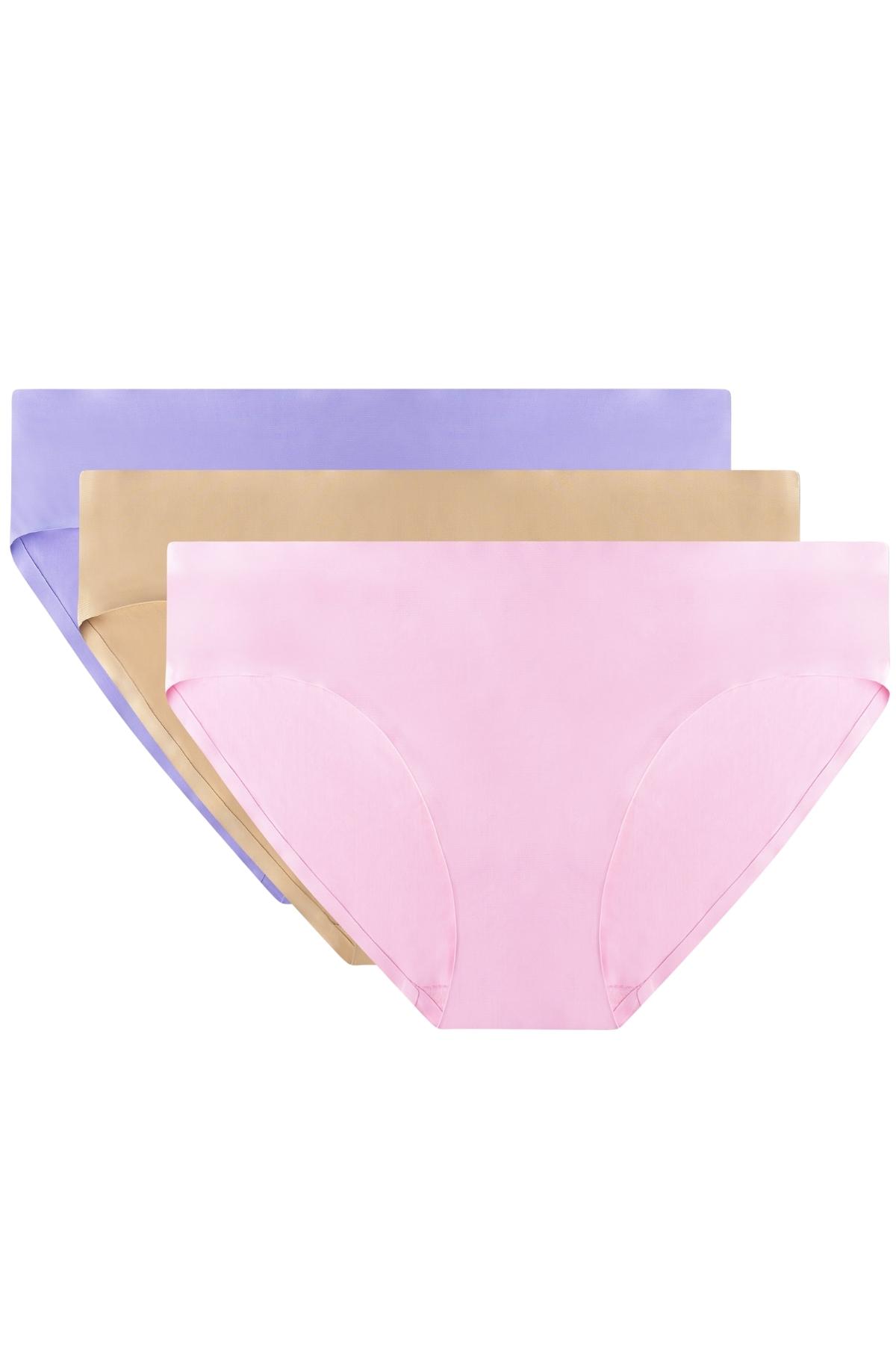 AQS Pink Nude and Purple Solid Seamles Bikini