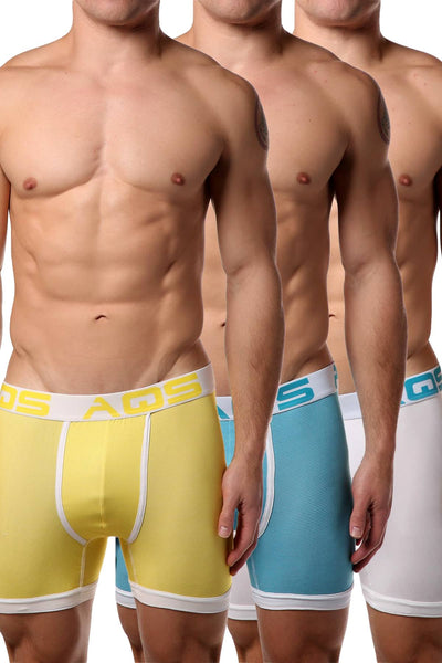 AQS White/Turquoise/Yellow Striped Boxer Brief 3-Pack