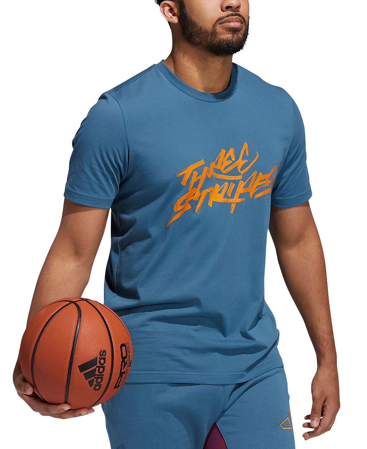 Adidas 3 Stripes Logo Graphic Basketball T-shirt Orbit Indigo